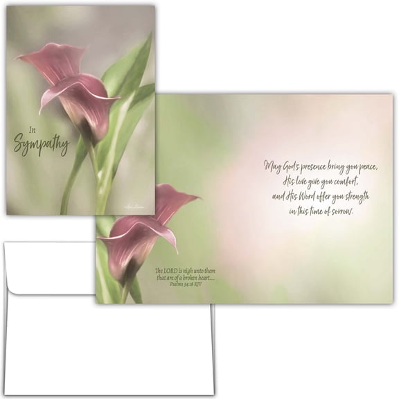Shared Blessings Pink Calla Lily Sympathy Card, KJV Scripture Bereavement 5x7 Inch Condolence Cards with Envelope