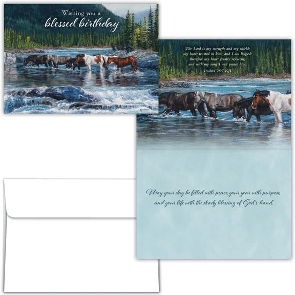 Shared Blessings Religious Birthday Card, Autumn Crossing with KJV Scripture 5x7 Inch Christian Card for Dad, Husband or Pastor