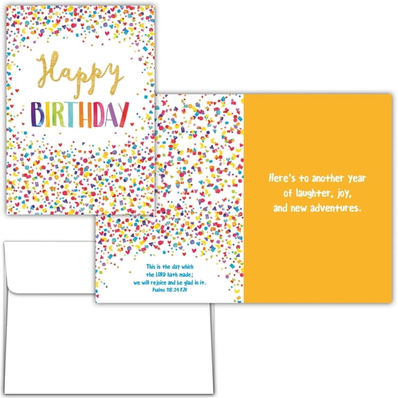 Shared Blessings Religious Birthday Card for Friend with KJV Scripture, Colorful Confetti Design, Friendship Greeting Celebrating Joy