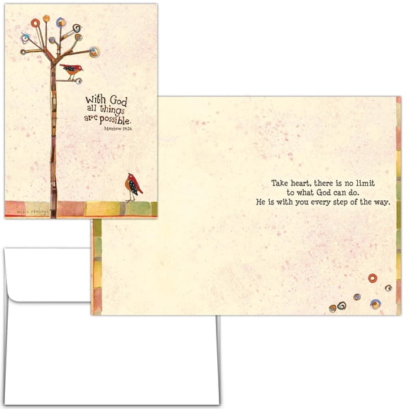 Shared Blessings Religious Encouragement Card, Tree Birds Design, Faith Inspired Scripture with Envelope, Inspirational Notecard