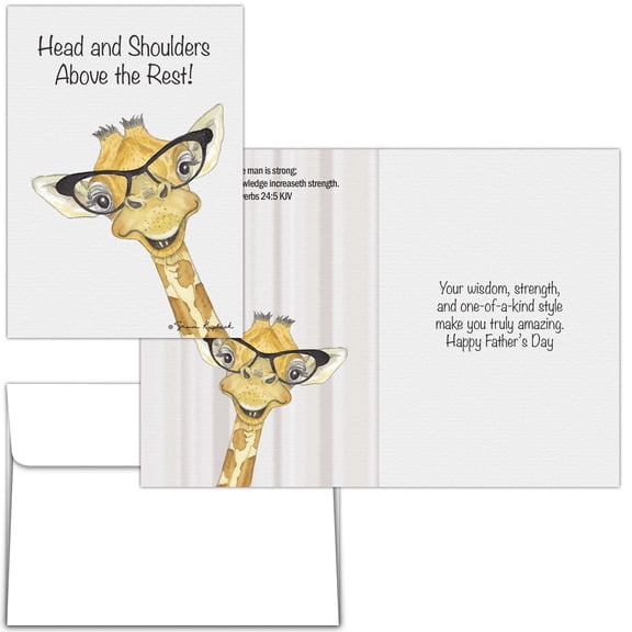 Shared Blessings Religious Father's Day Card with KJV Scripture Bible Verse, Giraffe with Glasses Humor Christian Cards for Dad