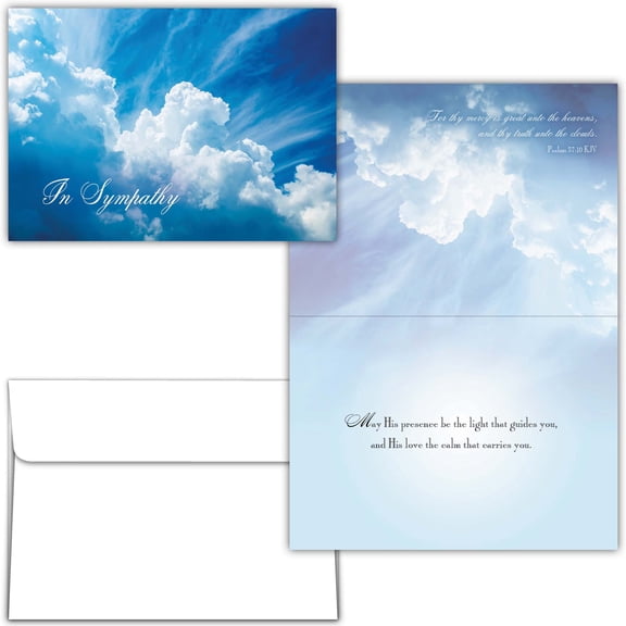Shared Blessings Religious KJV Sympathy Card, Cloud Sky 5x7 Inch Bereavement Cards with Envelope
