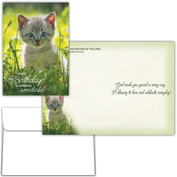 Shared Blessings Religious Peeping Kittens Birthday Card, KJV Scripture Bible Verse Cat Design, 5x7 Inch Cute Religious with Envelope