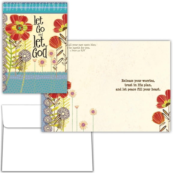 Shared Blessings Religious Praying for You Card with KJV Scripture, Let God Floral Artwork, Encouragement Greeting Offering Peace for Women
