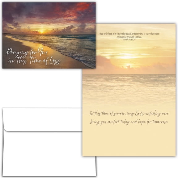 Shared Blessings Religious Sympathy Card, Harmony Ocean Sunset Design, KJV Scripture with Envelope, Condolence Prayer Keepsake