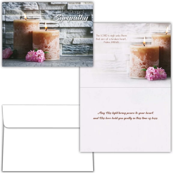 Shared Blessings Religious Sympathy Card with KJV Scripture, Candle Artwork, Christian Encouragement Greeting Offering Comfort and Peace
