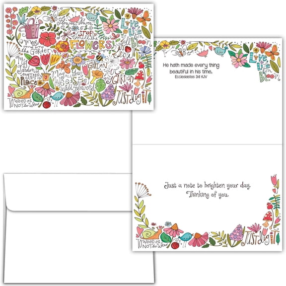 Shared Blessings Religious Thinking of You Card, Garden Toss Floral Design, KJV Scripture Greetings with Envelope, Inspirational Notecards