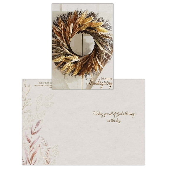 Shared Blessings Thanksgiving Day Wreath 1 Count Religious Thanksgiving Card with King James Version Scripture, KJV Thanksgiving Card with Envelope