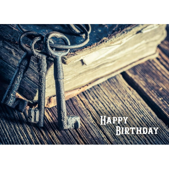 Shared Blessings Vintage Keys and Books 1 Count Christian Birthday Card, Religious KJV Scripture Bible Verse, Envelope Included