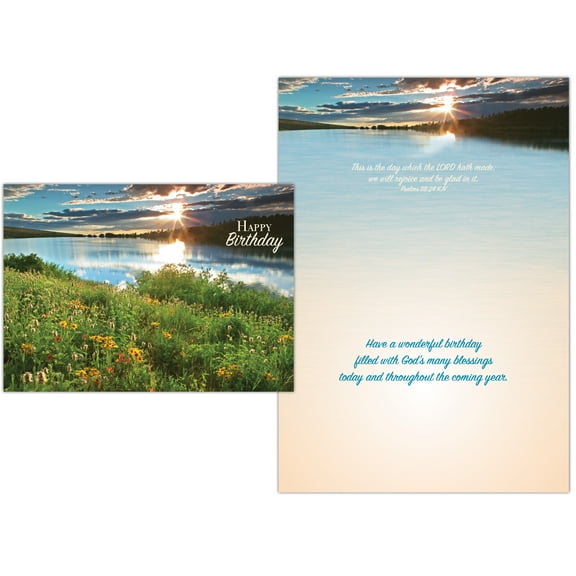 Shared Blessings Wild Flower Lake 1 Count Religious Birthday Card, King James Version Scripture, Christian Birthday Card with Envelope