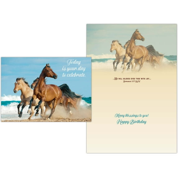 Shared Blessings Wild Horses 1 Count Religious Birthday Card, King James Version Scripture, Christian Birthday Card with Envelope
