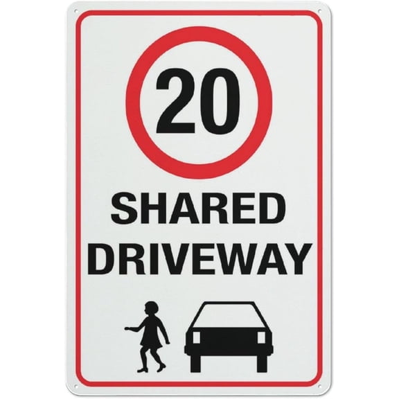 Shared Driveway 20Km Speed Limit Sign Outdoor Signs Aluminum Uv Ink Printed for House and Businessfor garage, bar, restaurant, living room, bedroom, kitchen, cafe, bar,812 inch