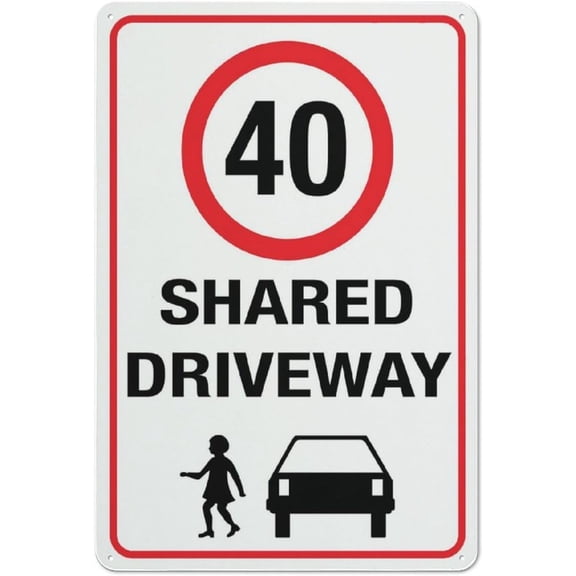 Shared Driveway 40Km Speed Limit Sign Warning Tin Sign 8"x12", Home Kitchen Farm Garden Garage Wall Decor, 40Km Shared Driveway Marker