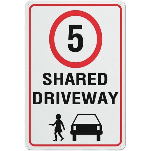 Shared Driveway 5Km Speed Limit Sign 8"x12"es Metal Aluminum Signs, Weather Resistant, Weatherproof, Indoor Or Outdoor