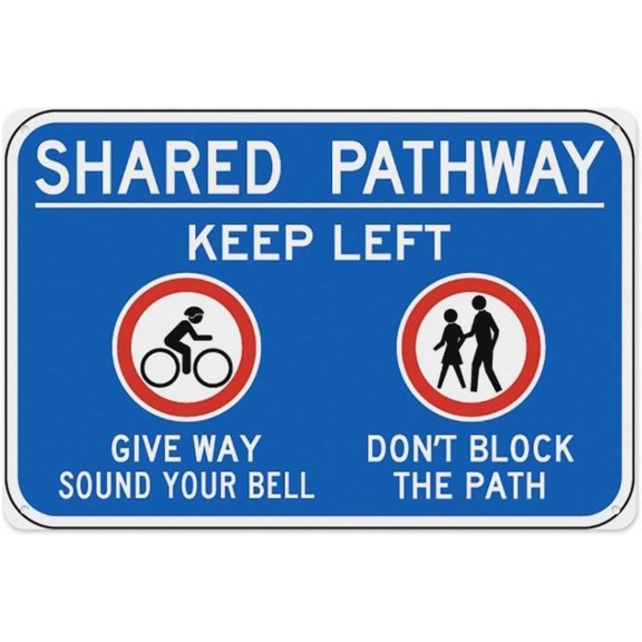 Shared Pathway Keep Left Sign, Aluminum Tin Warning Signs for Home Outdoor Garden 8"x12", High Visibility Traffic Sign for Path
