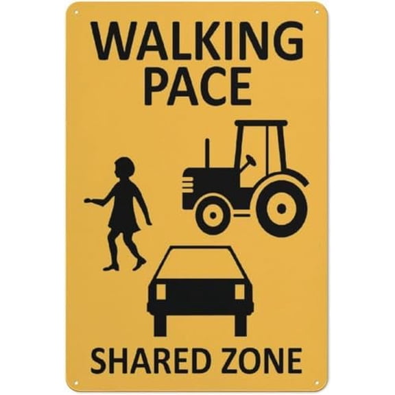 Shared Zone People Tractor Sign Safe Sign, Signs Outdoor, 12 X 8 in, Sign for Home, Business, Driveway Alert