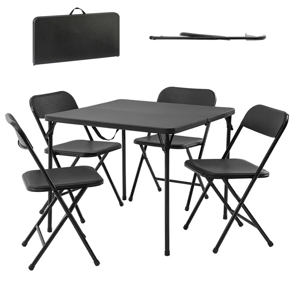 Sharemee 34" Resin Card Table and Four Chairs Set of 5, Folds for Easy