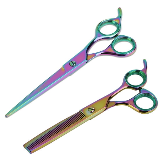 Sharf Gold Touch Rainbow Grooming Shears Kit, 7.5 Inch Straight Grooming Scissor & 6.5" 42-Tooth Thinning Scissors | Great for Professional Groomers for Pet, Dog or Cat Grooming & Home Groomer Scissor