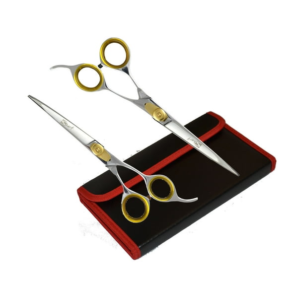 Sharf Professional Pet Shears Kit: Gold Touch Dog Grooming 7.5 Inch Curved Shear & 7.5 Inch Straight Scissors | Must-Have Groomers & Home Groomer Scissors Set