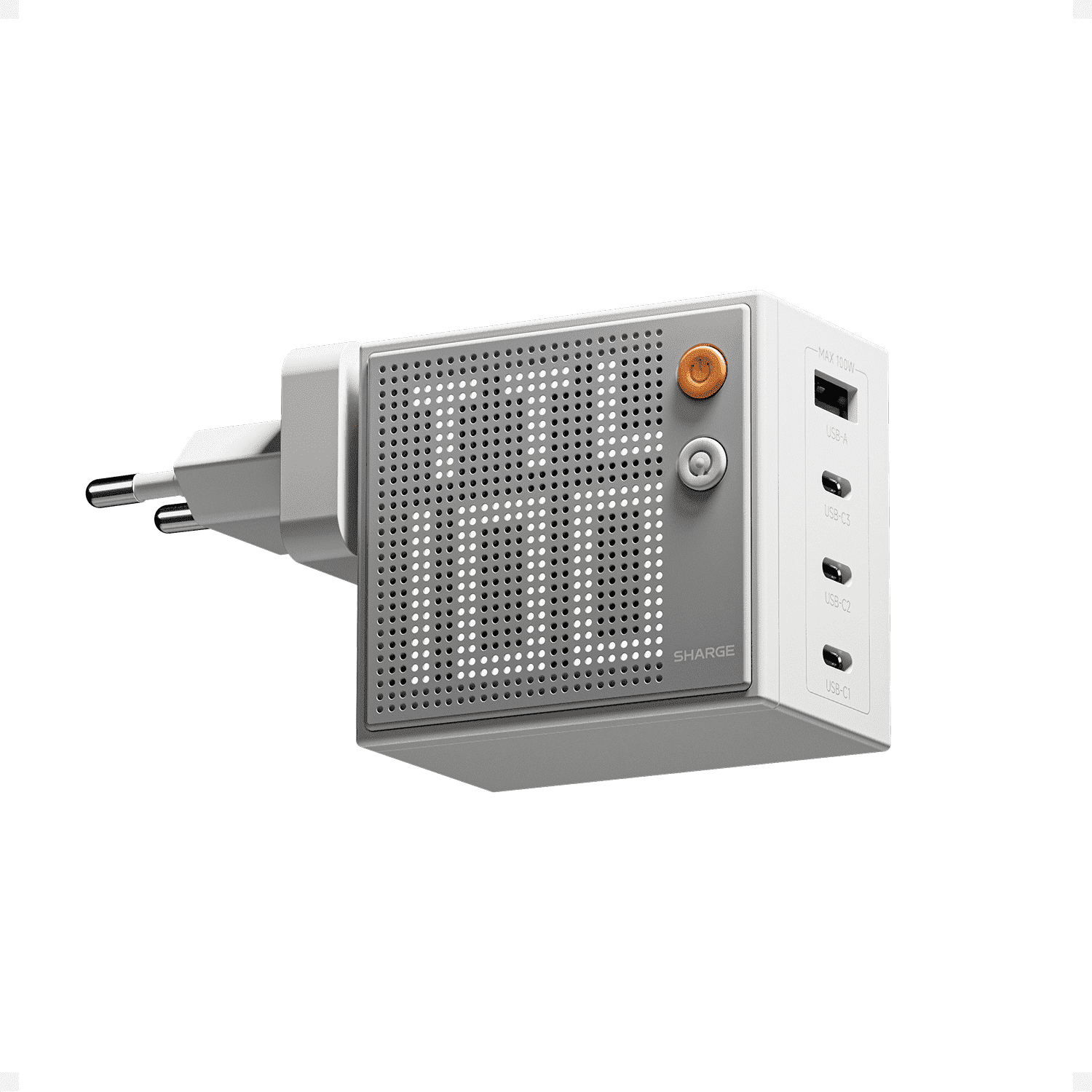 Caricatore SHARGE Pixel 100 GaN 100W – 4 Porte USB (USB-C/USB-A), Display Smart Pixel, Ricarica Rapida Per MacBook, Galaxy S25, IPhone 16 E Molti Altri