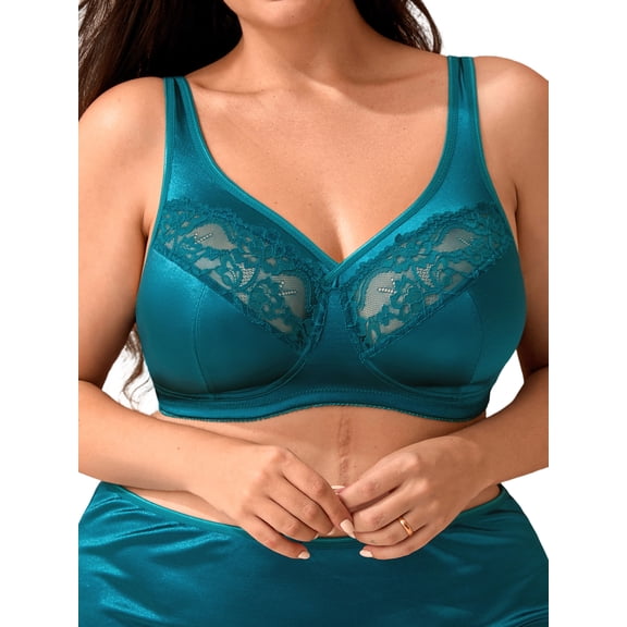 Sharicca Women's Plus Size Minimizer Bras Full Coverage Wireless Bra Unlined Lace Bralette