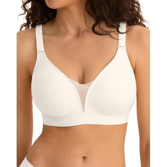 Sharicca Womens Wireless Bras Full Coverage Deep V Mesh Wireless Support Everyday Bra