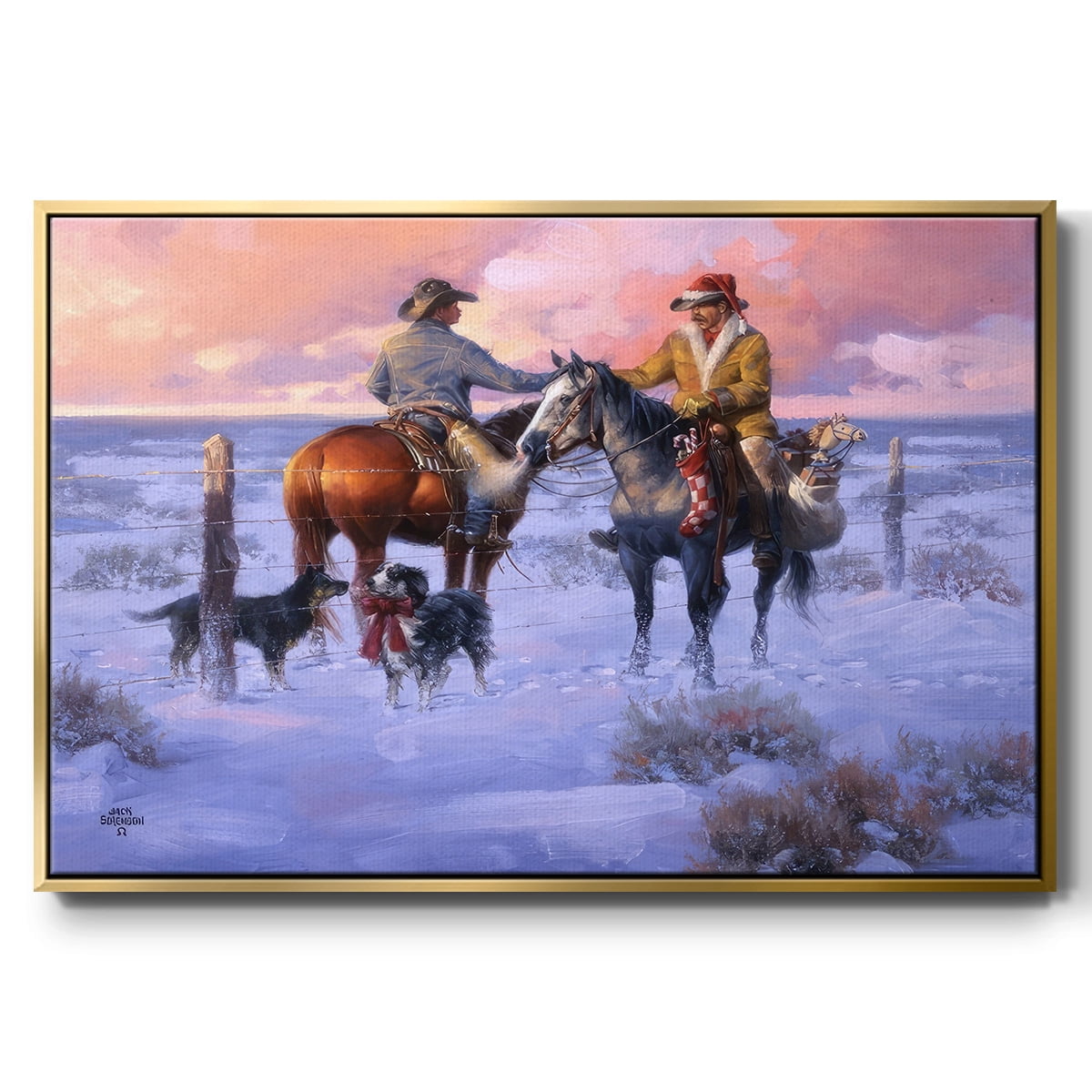 Sharin' Christmas with the Neighbors - Framed Gallery Wrapped Holiday Canvas - 17 x 25 - Gold Frame