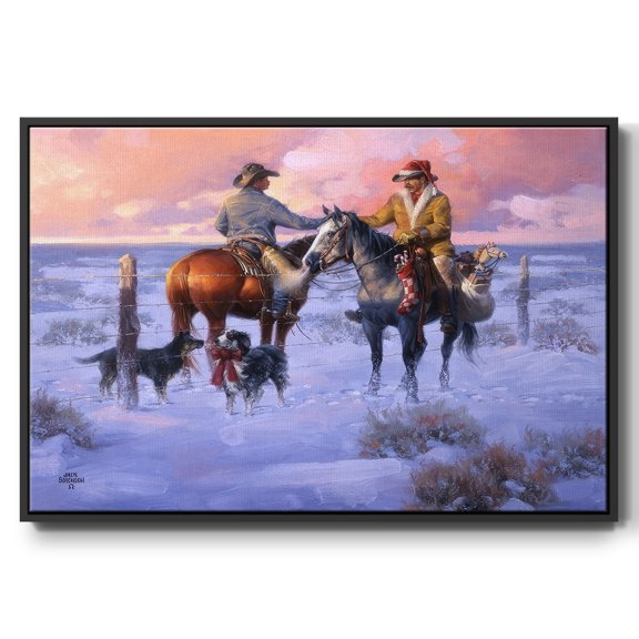 Sharin' Christmas with the Neighbors - Framed Gallery Wrapped Holiday Canvas - 25 x 37 - Black Frame