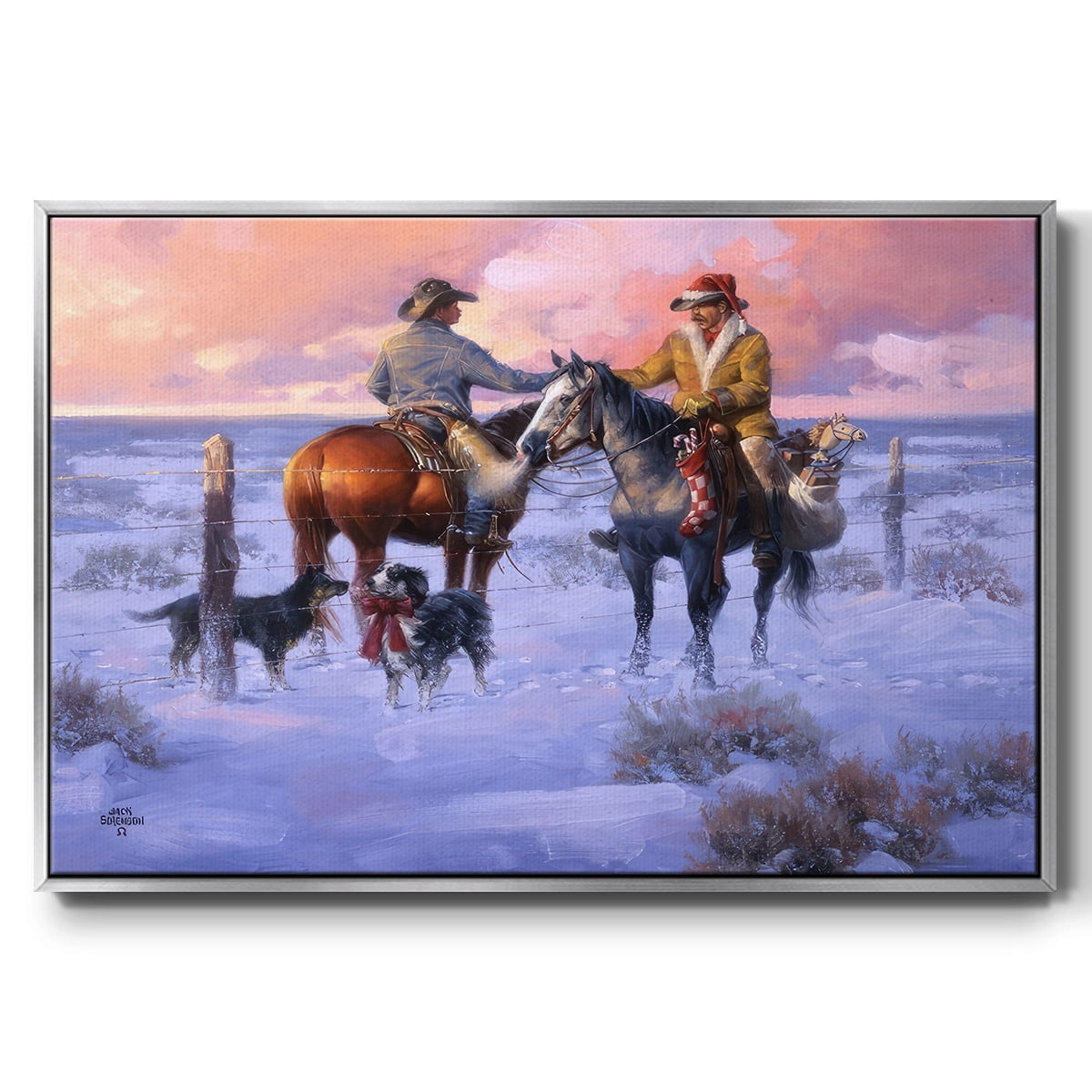Sharin' Christmas with the Neighbors - Framed Gallery Wrapped Holiday Canvas - 27 x 41 - Silver Frame