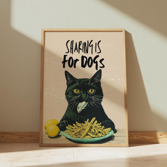 Sharing Is For Dogs Cat Wall Art Print, Unframed Paper Poster 8x10in