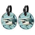 thumbnail image 1 of Shark 2pcs PU Leather Round Bag Tags Suitcase Handbag Tags with Privacy Cover and Name ID Tag for Travel Luggage, Handbags, Backpacks, School Bags, 1 of 6