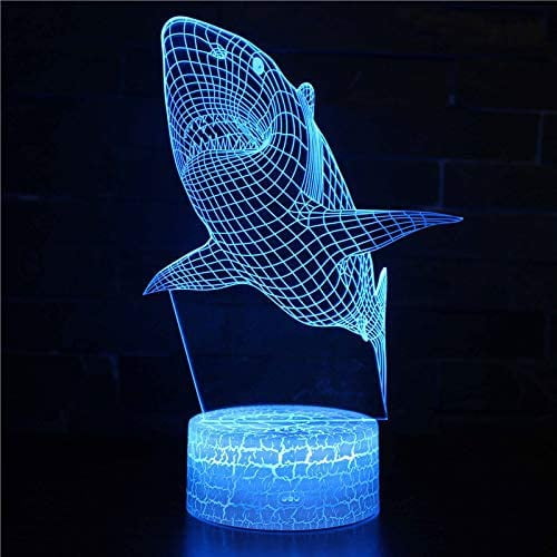 Shark 3D Night Light 16 Color Change Lamp Acrylic Flat ABS Base USB Charger Home Decoration Toy Brithday Xmas Kid Children Gift