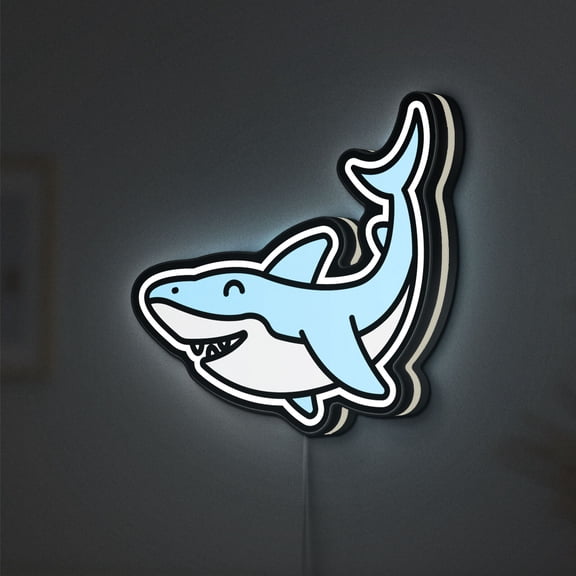 Shark 3D Novelty Light Box, Marine Animal Wall Art with LED Lighting for Ocean Themed Spaces (Height 8 inch, 20cm)