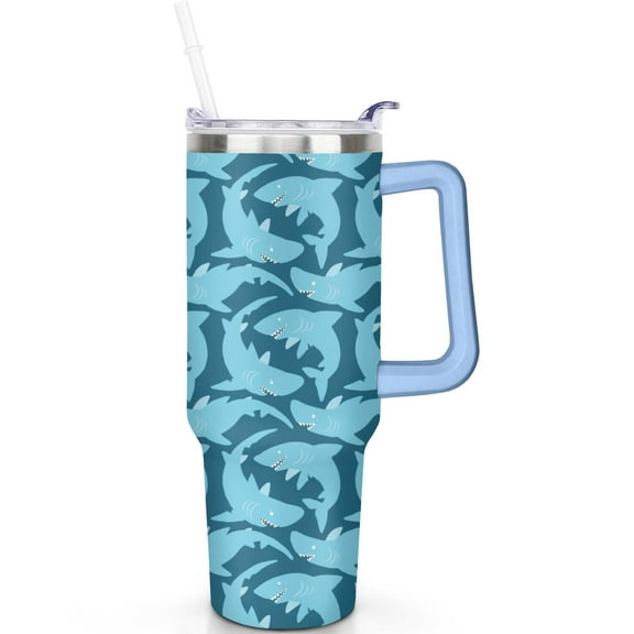 Shark 40 oz Tumbler with Handle Straw Shark Theme 40oz Tumbler Spill Proof Lid Double Insulated Coffee Cup Shark Lover Gifts for All