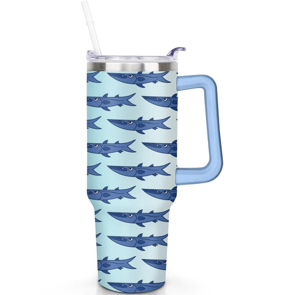 Shark 40oz Tumbler with Handle Spill Proof Lid Shark Theme 40 oz Tumbler Straw Double Wall Insulated Travel Must Have Cup Gifts for Shark Men Women