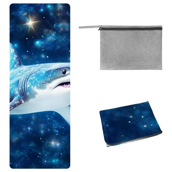 Shark 72.8"x26.8" Gym Towel with Features and Storage Bag – Yoga, Pilates, Fitness, and More