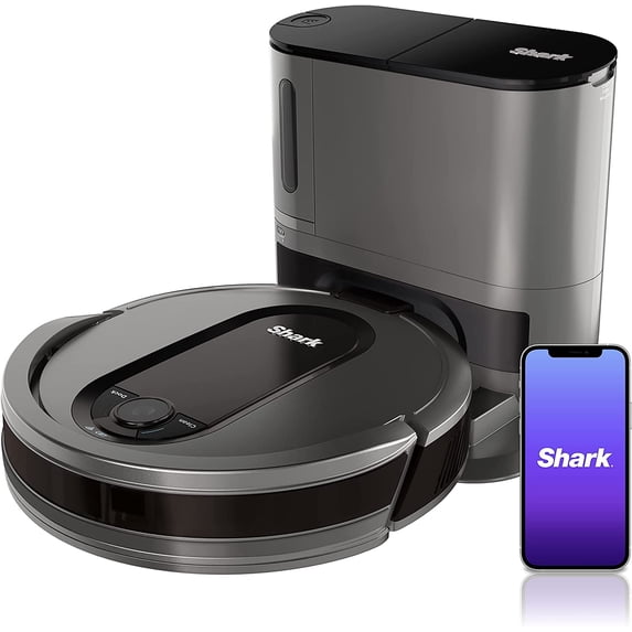 Shark AV911S EZ Robot Vacuum with Self-Empty Base, Bagless, Row-by-Row Cleaning, Perfect for Pet Hair, Works with Alexa, Wi-Fi, Gray