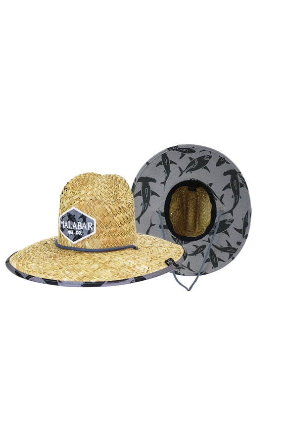 Shark Adults Fabric Pattern Print Straw Sunhat Men & Women, Lifeguard Hat, Beach, Swim, Cruise, Paddle Board, Boat, Fishing, Fits All, Malabar Hat