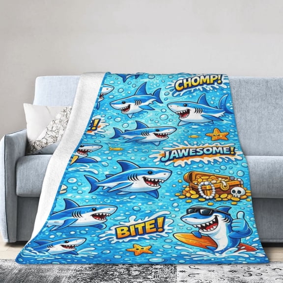 Shark Adventure Blanket Cozy Soft Home Decor Gift for Fun Ocean Themed Throw Blanket 50x40
