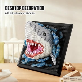 Wall Art Building Set for Adults 3D Shark Blocks Toys for Kids Creative Home Decor Gifts