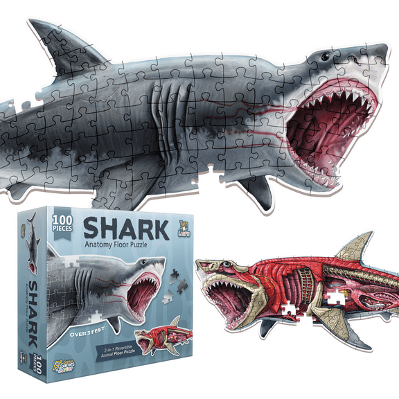 Shark Animal Anatomy Floor Puzzle | 100-Piece Double Sided Jigsaw Puzzle | Large-Sized, Over 3 FT - Scientifically Accurate Illustration