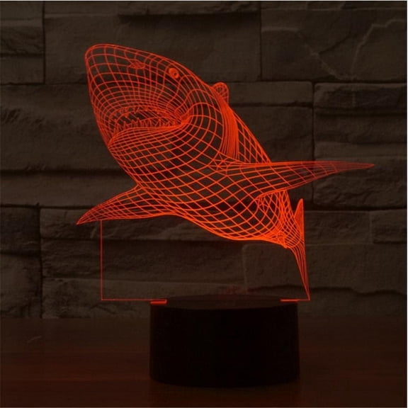 Shark Animal Toys 3D Illusion Night Light Smart Touch Lamp, Creative RGB Led, Christmas Birthday Decorations Gifts for Boys and Girls, Shark Party Decor, 16 Colors