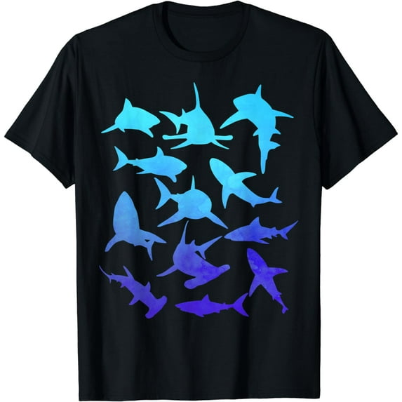 Shark Art Collage Great White Hammerhead Bull Sharks Vintage T-Shirt