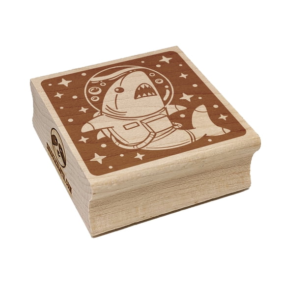 Shark Astronaut Floating in Space Square Rubber Stamp Stamping Scrapbooking Crafting - Large 2.75in