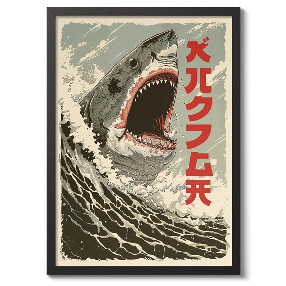 Shark Attack Cartoon Print Anime Style Poster Wall Art Decor Shark Wave Monster Mythical Gift