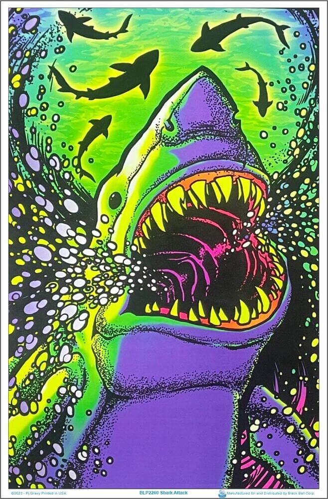 Shark Attack Flocked Blacklight Poster 23" x 35"