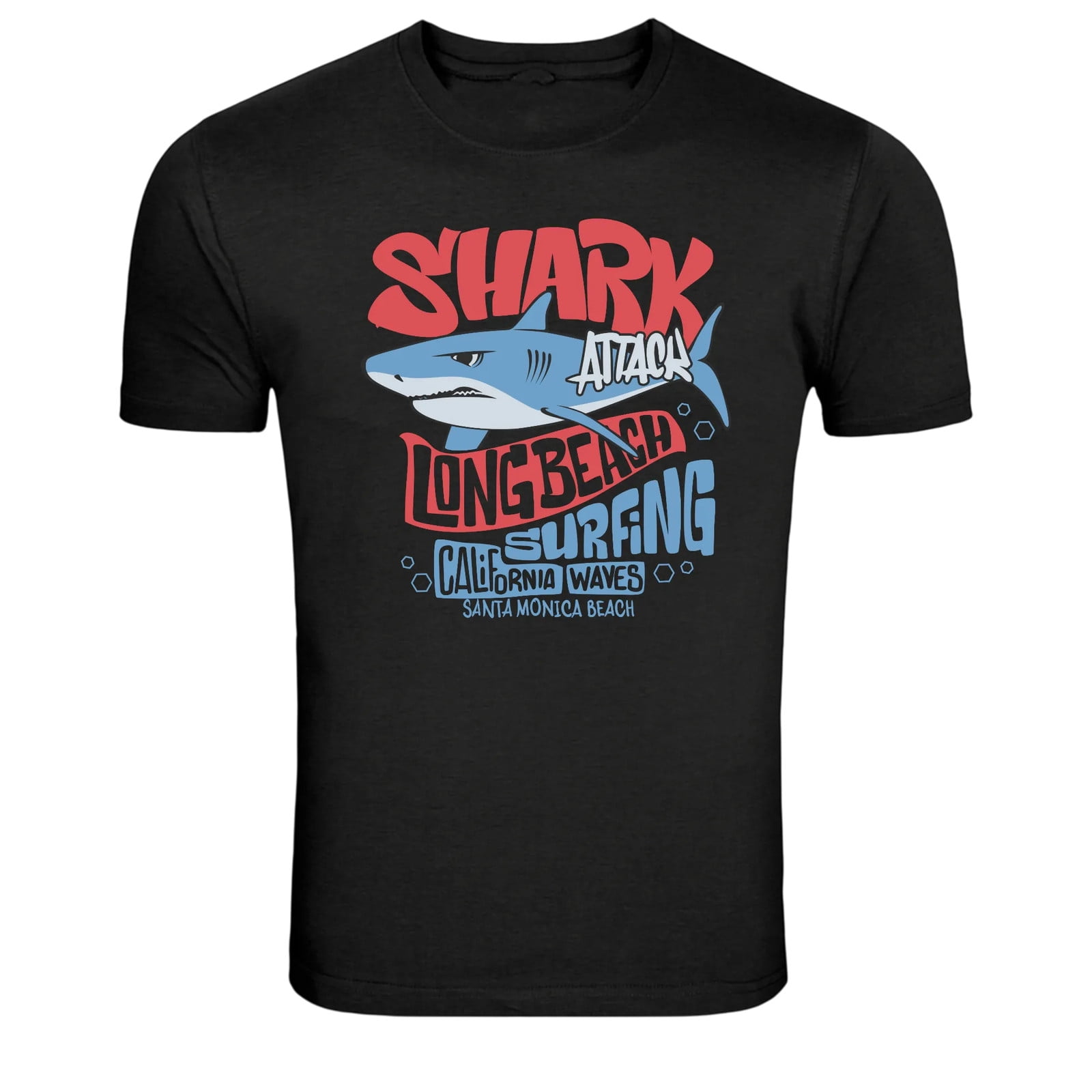 Shark Attack Long Beach Surfing Graphic T Shirt Ocean Tee