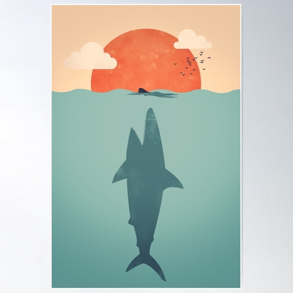 Shark Attack Poster Wall Art, Modern Wall Decor For Living Room Bedroom, 12x18 UNFRAMED