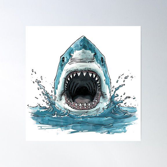 Shark Attack Poster Wall Art, Modern Wall Decor For Living Room Bedroom, 24x24 UNFRAMED
