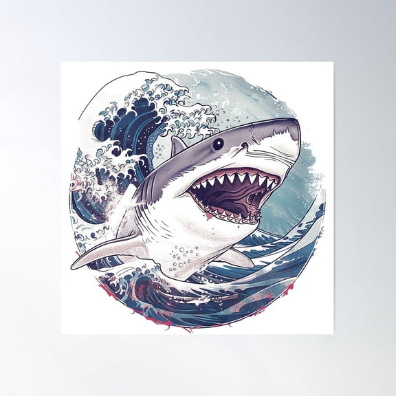 Shark Attack Poster Wall Art, Modern Wall Decor For Living Room Bedroom, 24x24 UNFRAMED